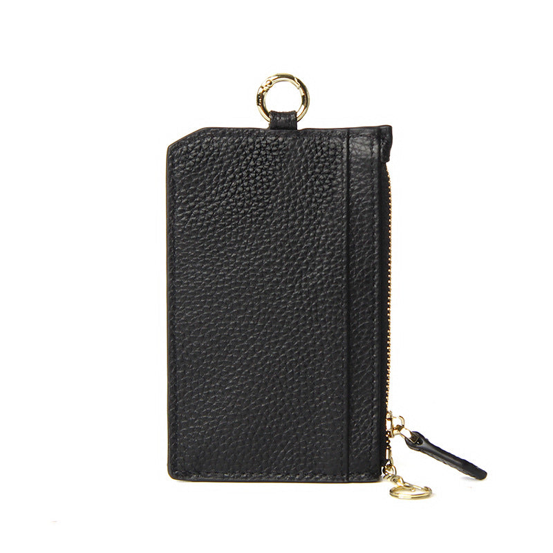 Leather Zipper First Layer Cowhide Compact Card Holder