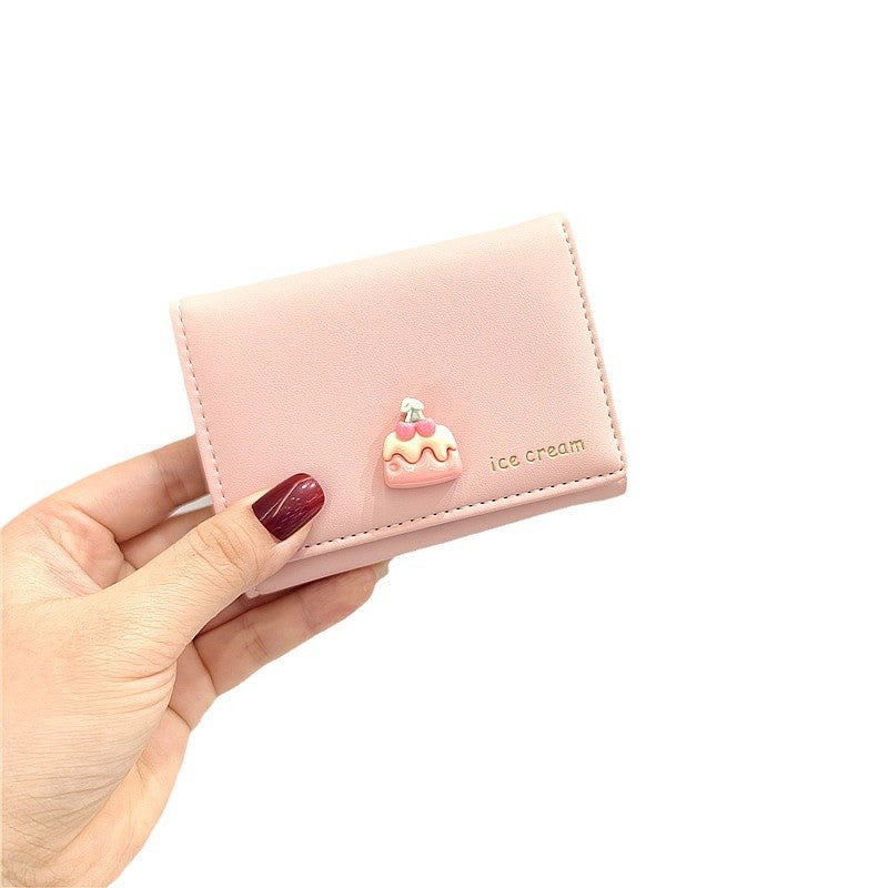 Style Cute Trendy Cartoon Ice Cream Cake Three Fold Ladies Wallets