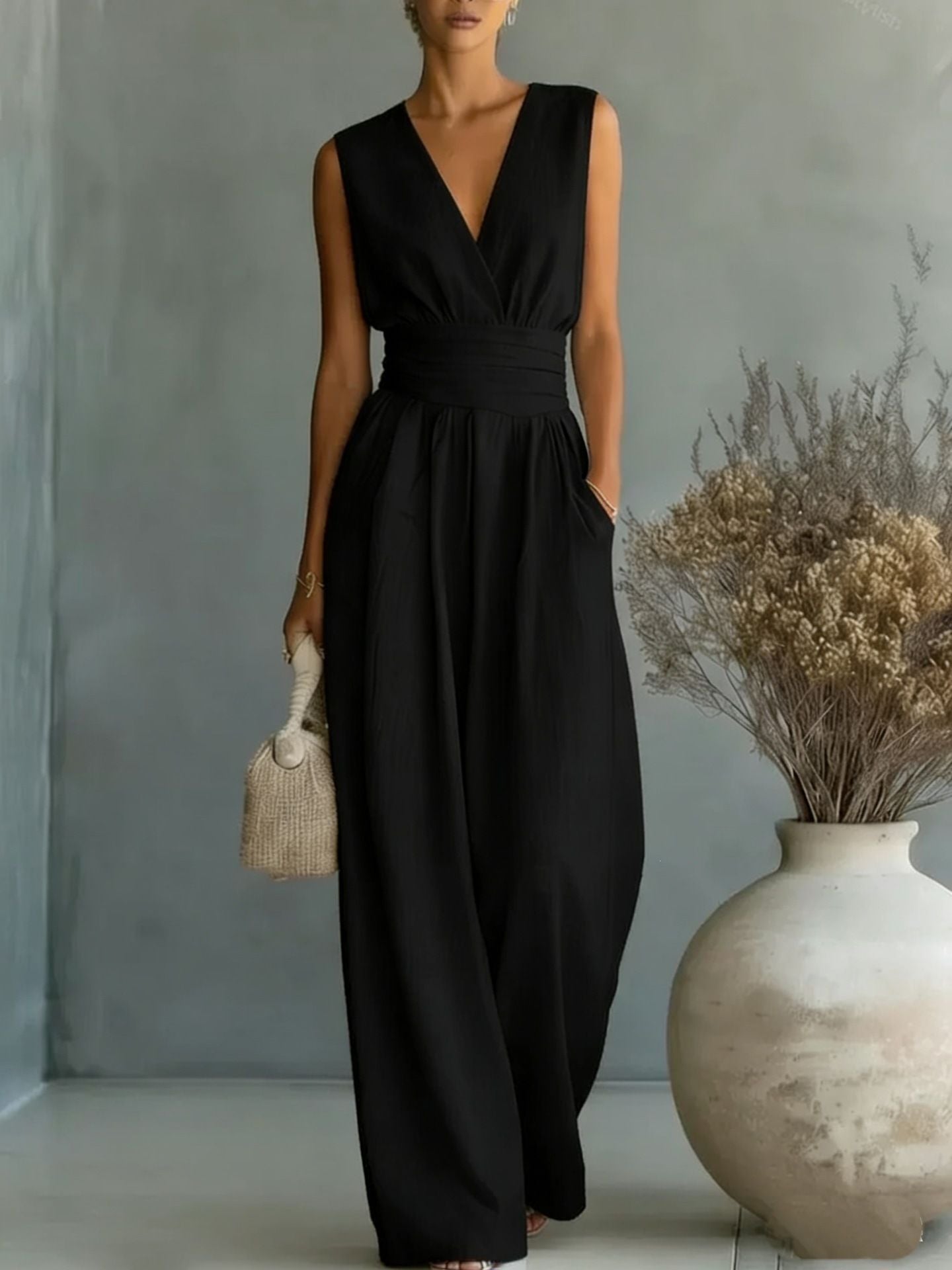 Women's Summer Elegant Graceful Sleeveless Fitted Waist Women's Jumpsuit/clothing