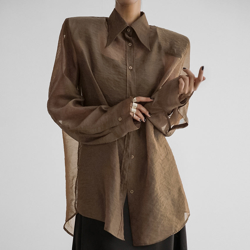 Women's Elegant Sexy Mesh Long Sleeve Shirt Blouses