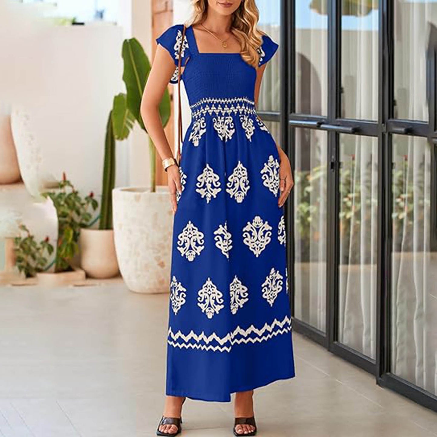 Women's Bohemian Suspender Vintage Printed Cover Sleeve Women's Jumpsuit/clothing