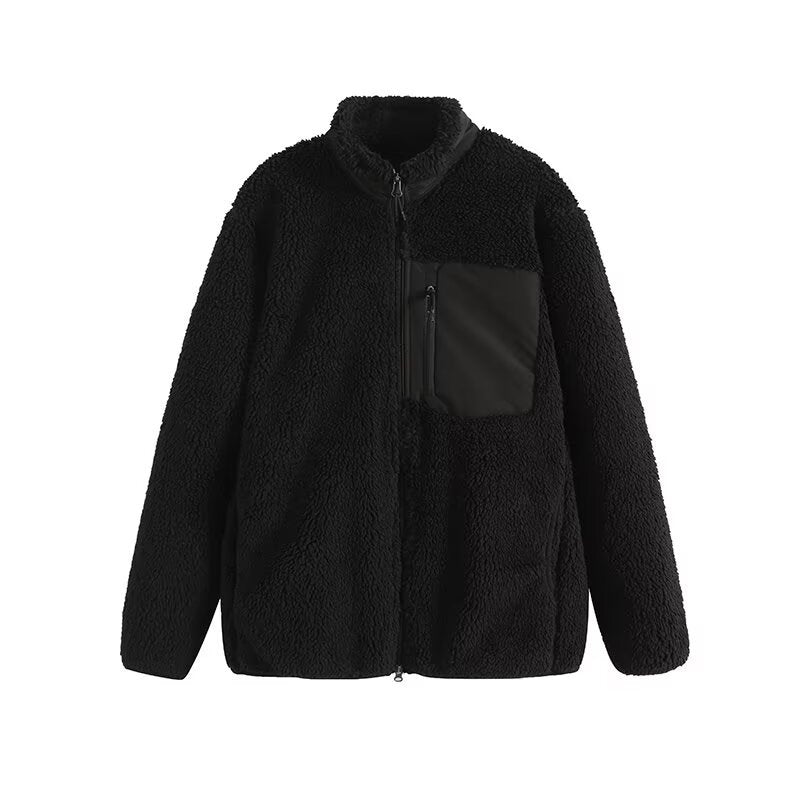 Women's Loose Warm Contrast Color Double Zipper Jackets
