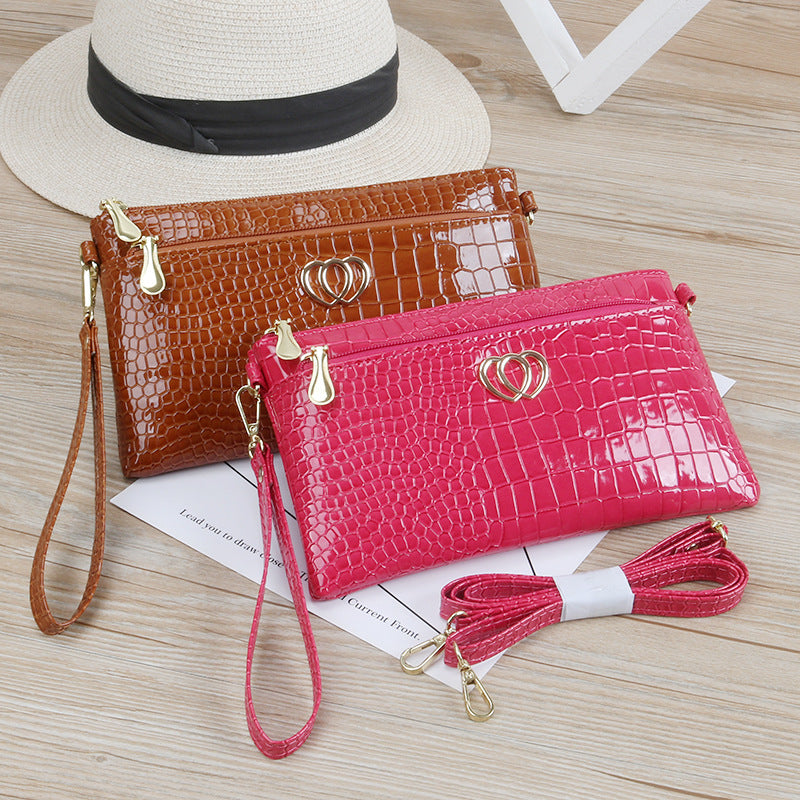 Women's Fashion Shiny Surface Patent Leather Crocodile Crossbody Bags