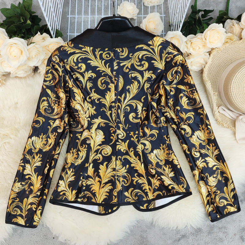 Printed Long Sleeve Business Temperament Small Coats