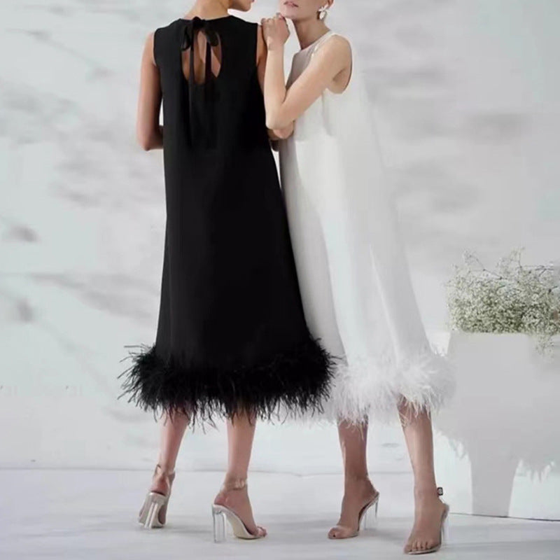 Autumn Round Neck Sleeveless Hem Stitching Dresses