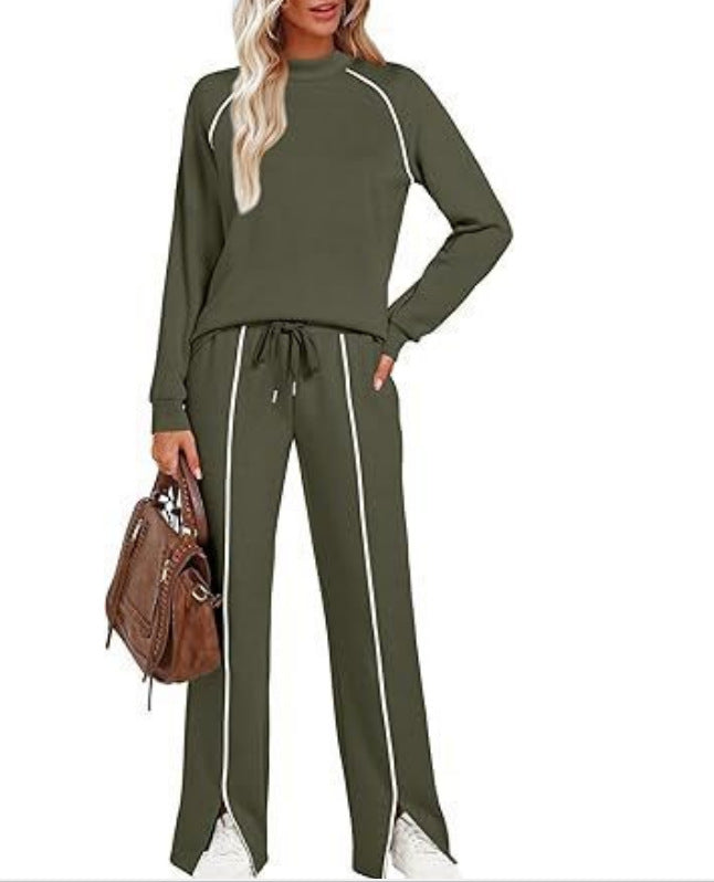 Women's Long Sleeve Stretch Leg Slit Casual Pants