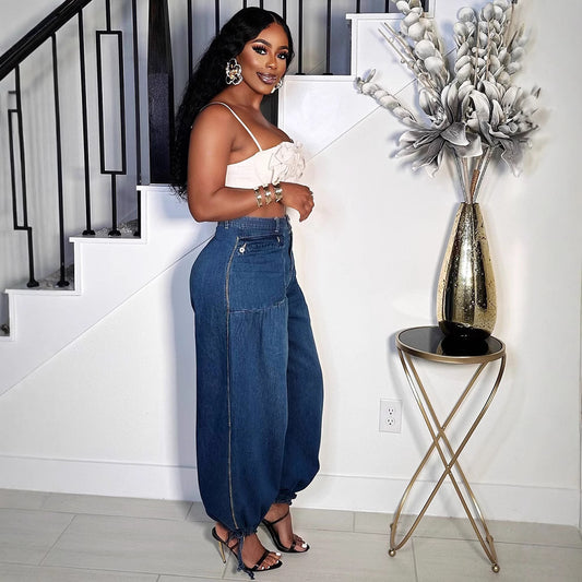 Women's Street Fashion Side Zipper Casual Jeans