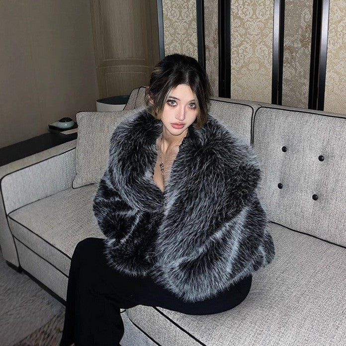 Women's Fox Color Fur Lapel Street Shooting Coats