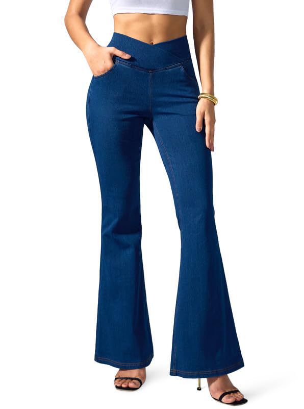 Women's Fashionable High Waist Skinny Elastic Cross Jeans
