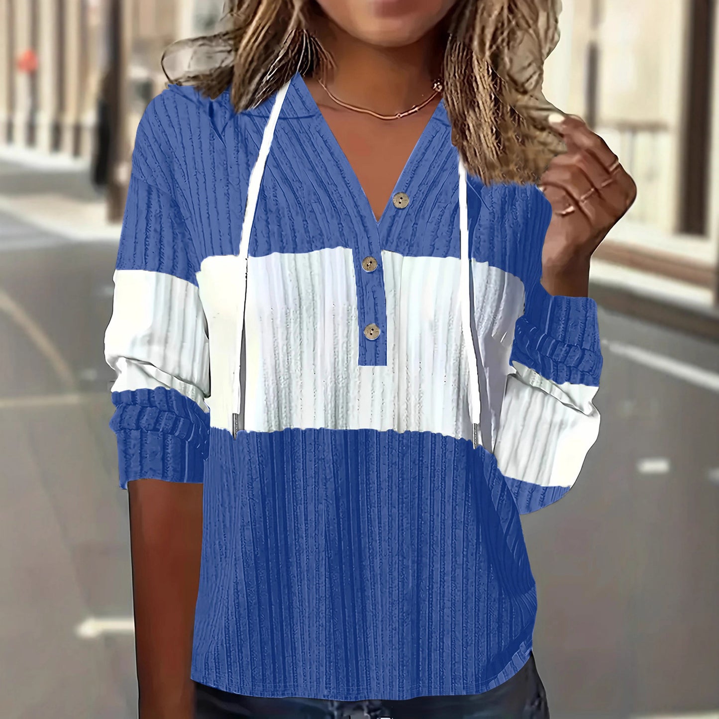 Women's Patchwork Easy Cap Long-sleeved T-shirt Tops