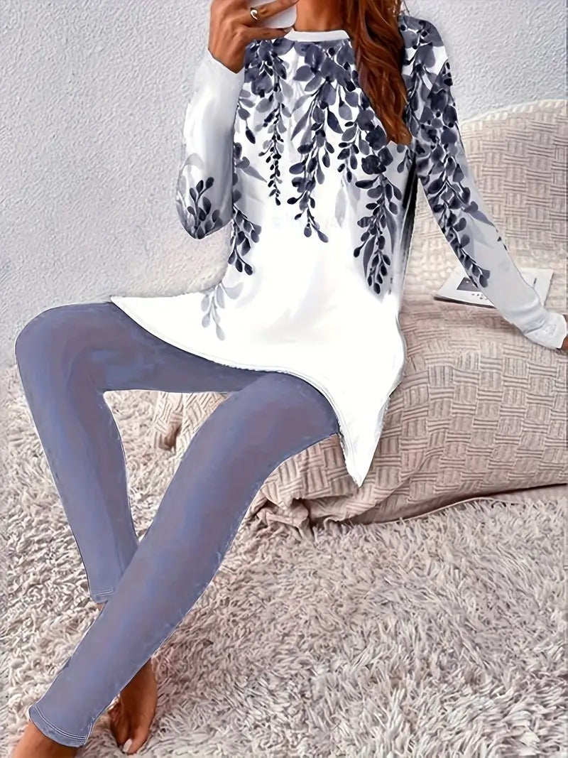 Print Ethnic Fashion Round Neck Long Suits