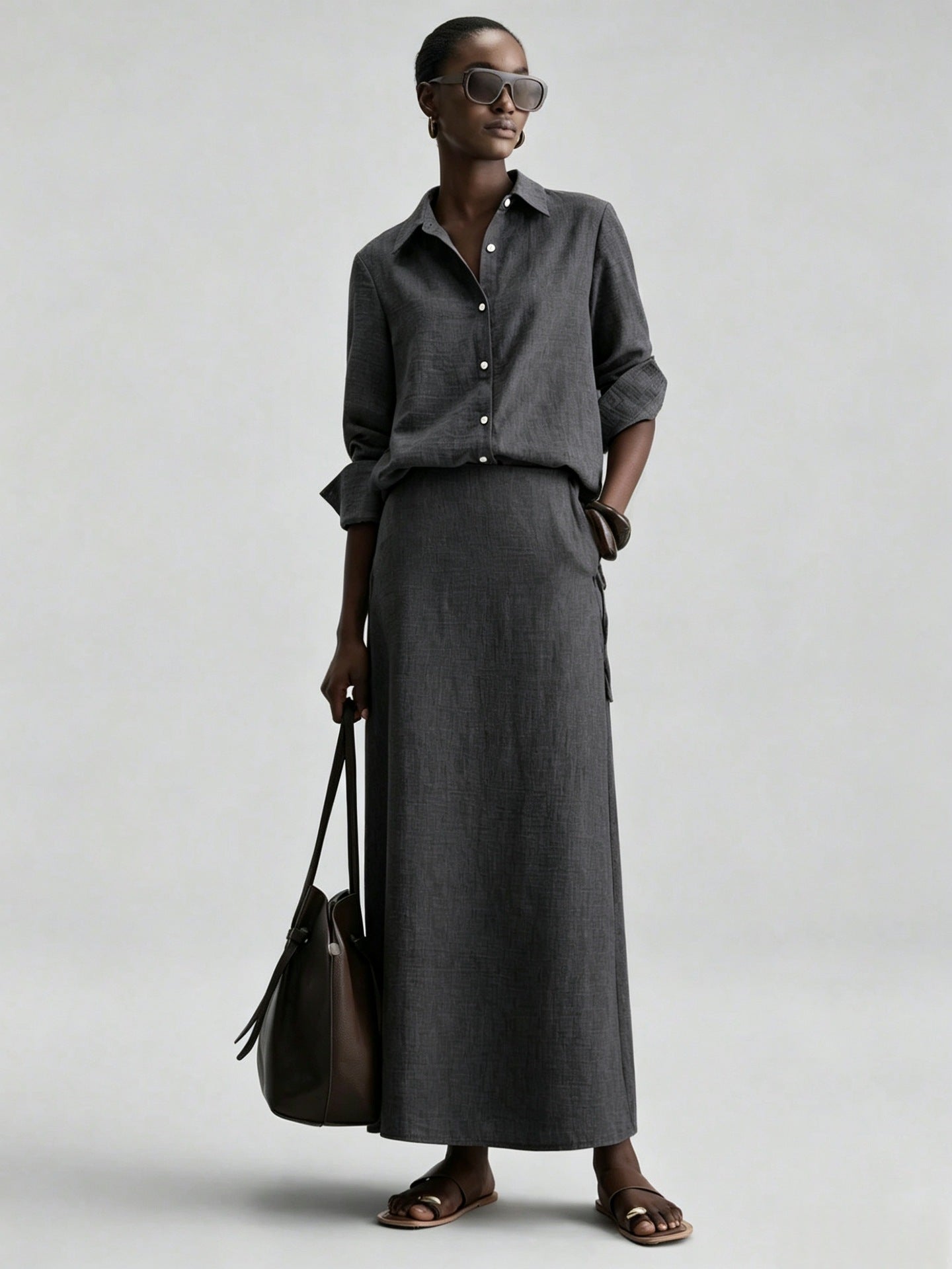 Women's Spring Shirt Loose Long Dress Two-piece Tops