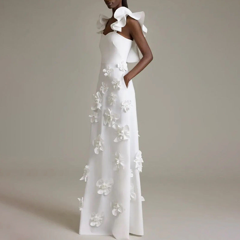 Stitching Flowers Spring White Slim Fit Dresses