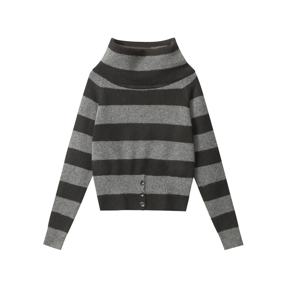 Women's Striped Hot Slim Autumn Pullover Cropped Sweaters