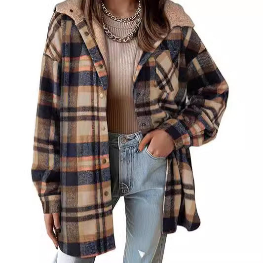 Women's Flannel Plaid Long Sleeve Autumn Button Jackets