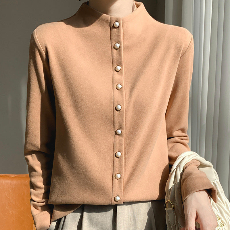 Women's Double-sided Warm Shirt Half Turtleneck Fashion Blouses