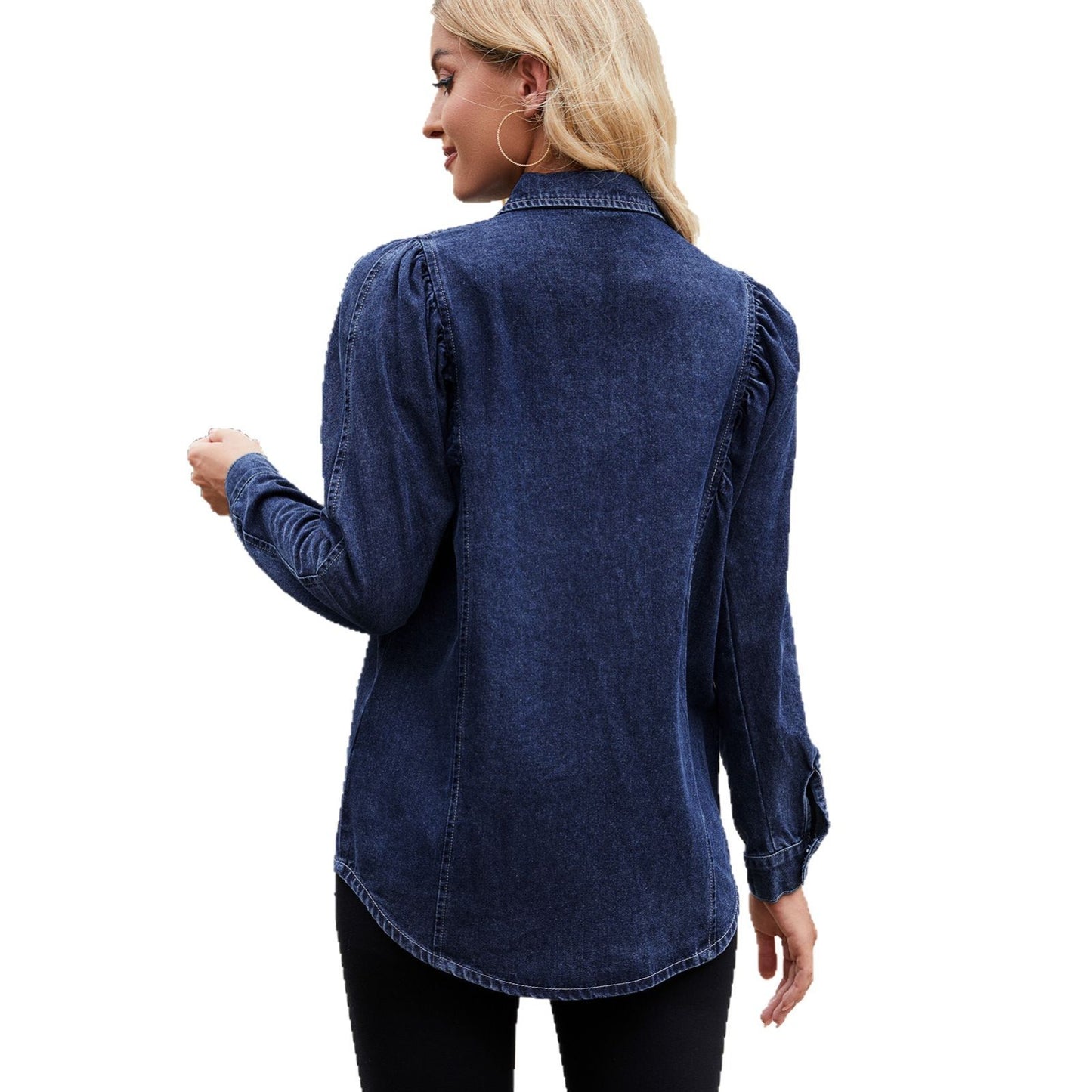 Women's Washed Shrug Denim Long Sleeve Shirt Blouses
