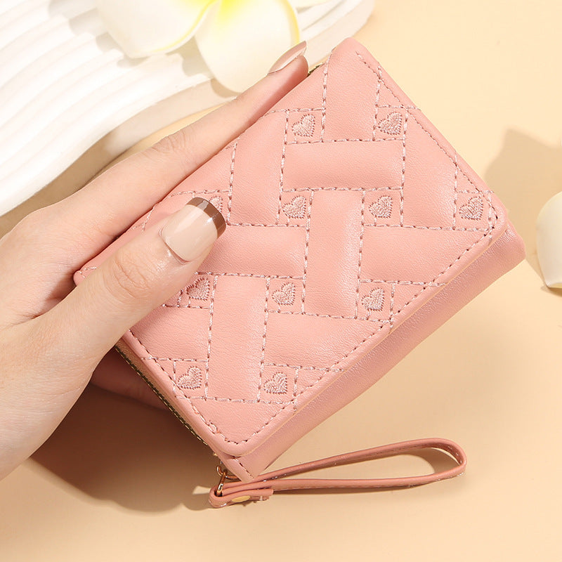 Women's Fashion Embroidery Love Tri Fold Multiple Ladies Wallets