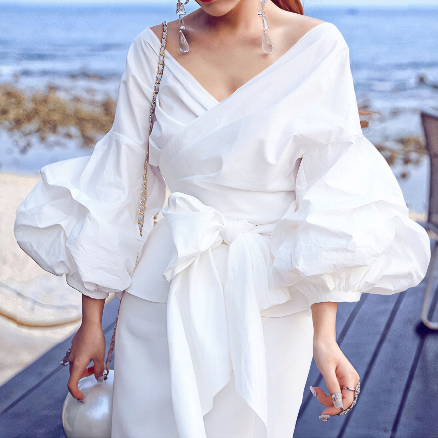 Women's Fashion Solid Color Sexy Crossover Lace Blouses