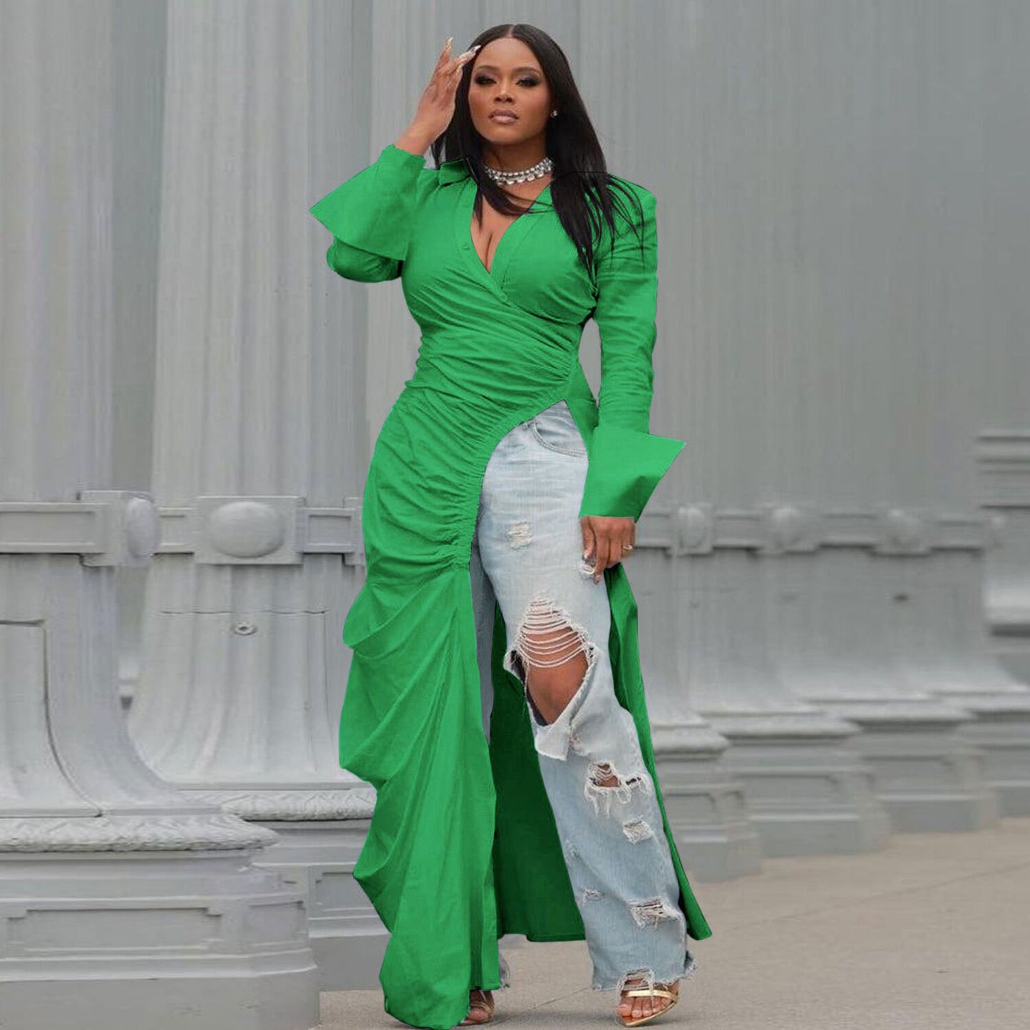 Sexy Deep Side Open Slim Dress Suits