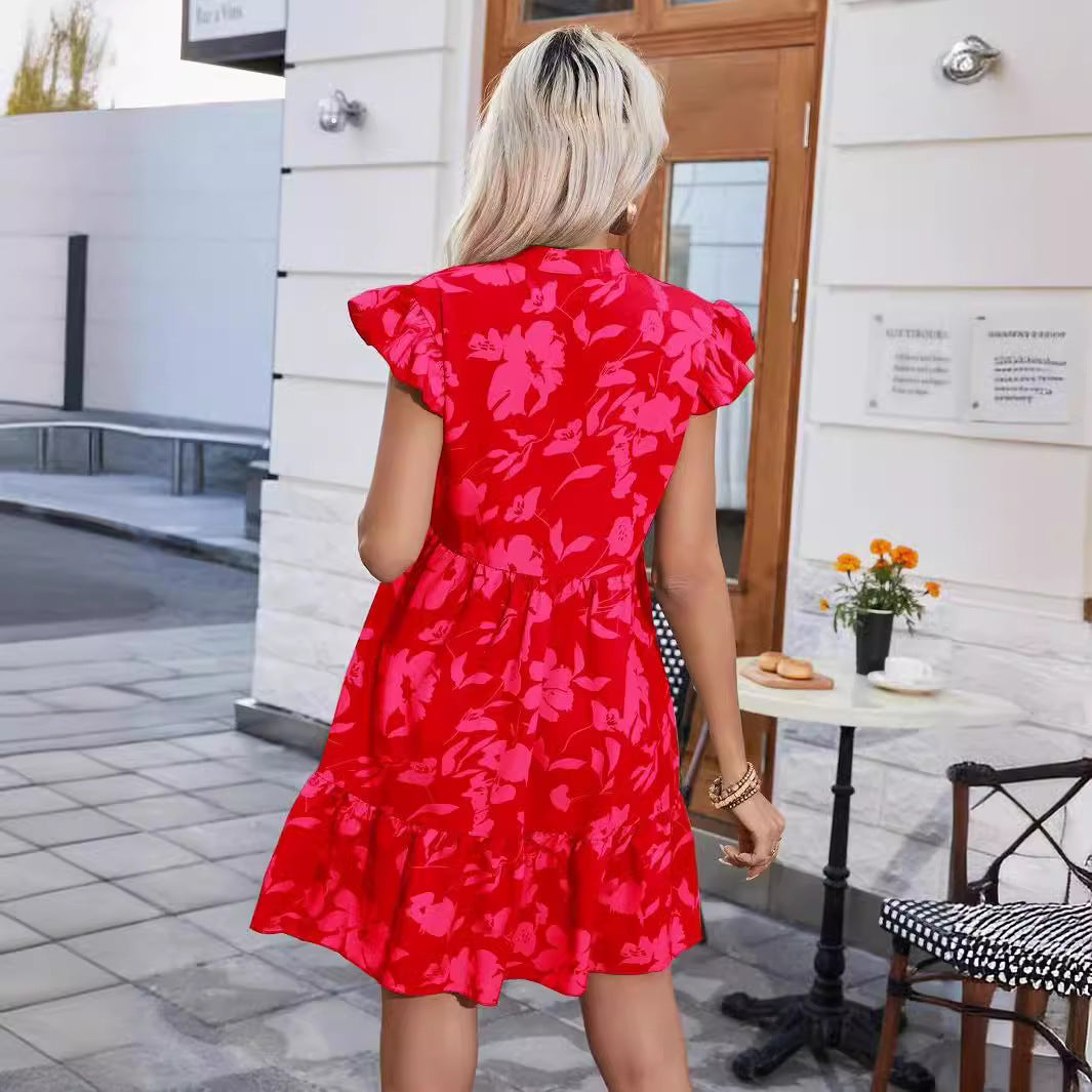 Attractive Women's Ruffle Sleeve Loose Printed Dress
