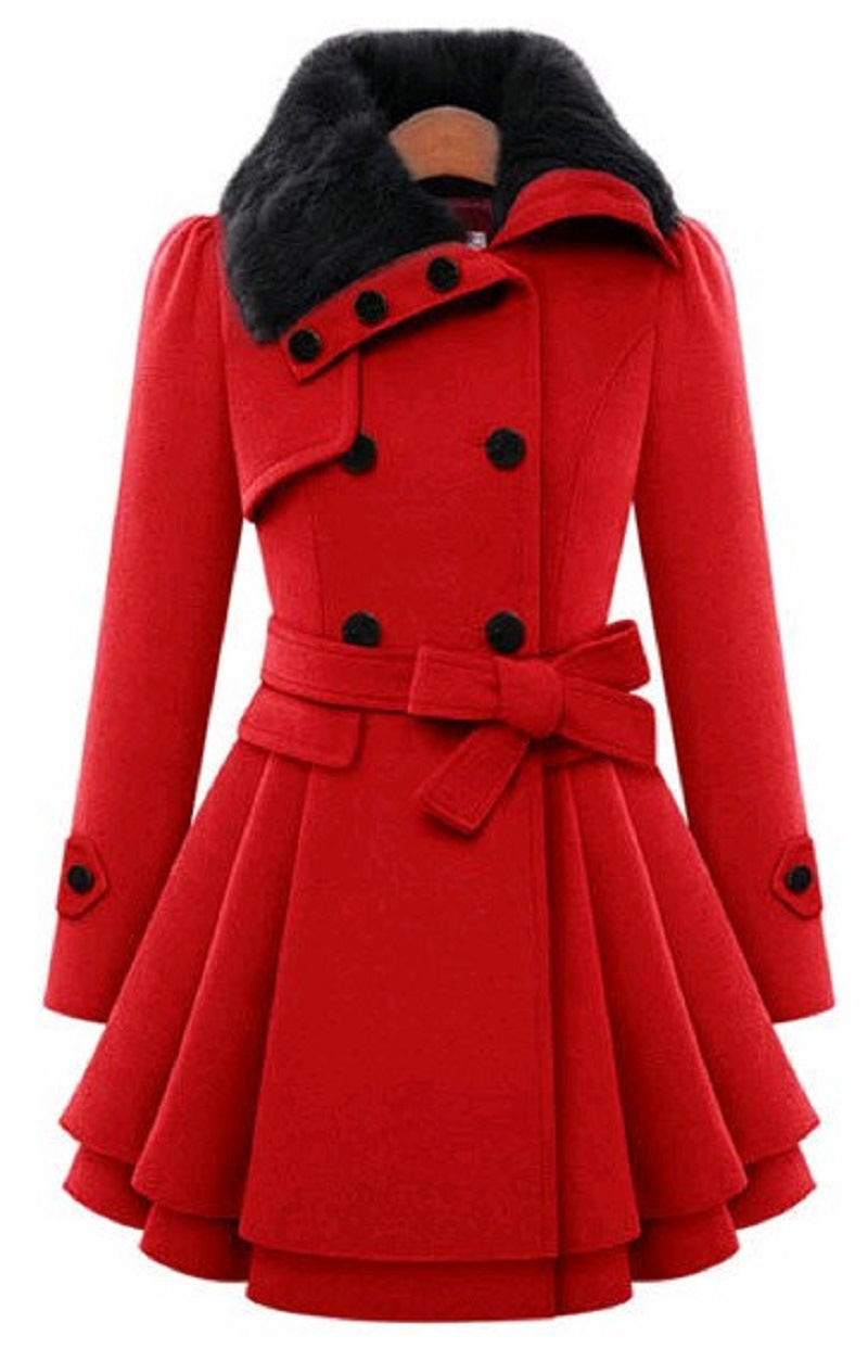 Women's Large Mid-length Woolen Double Breasted Overcoat Coats