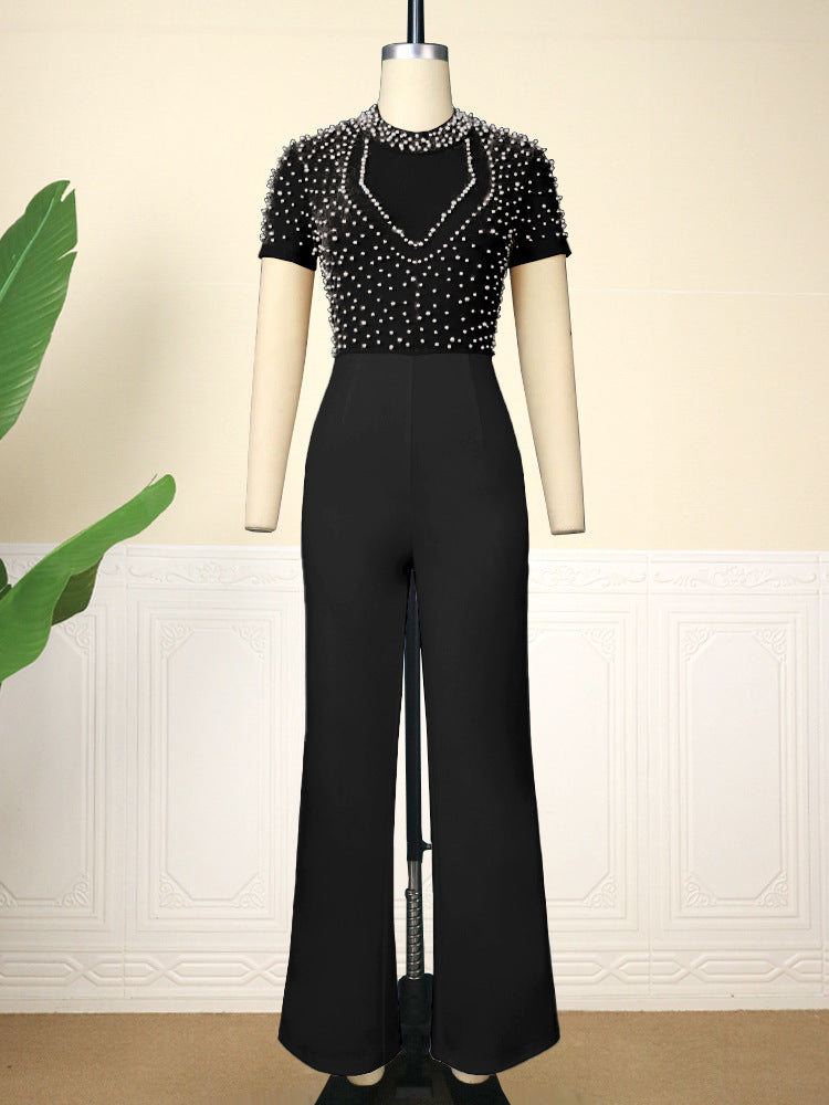 Round Neck Sleeve Beaded Casual Style High Waist Suits