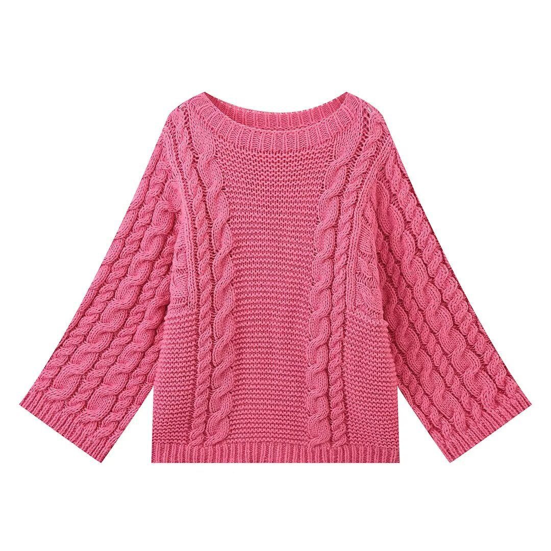 Autumn Twist Texture Round Neck Pullover Sweaters