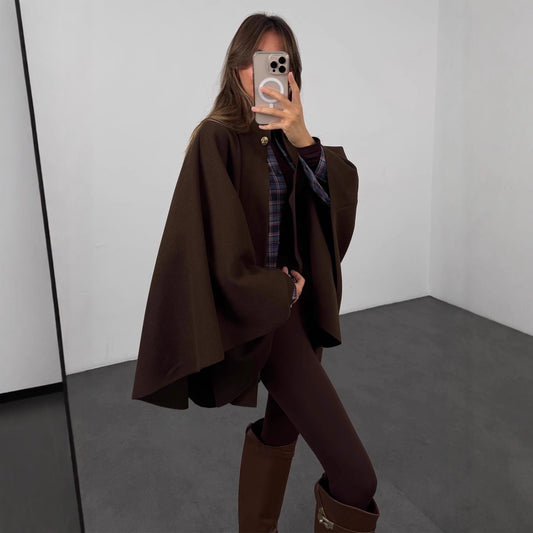 Women's Style Solid Color Waist Tight Woolen Coats