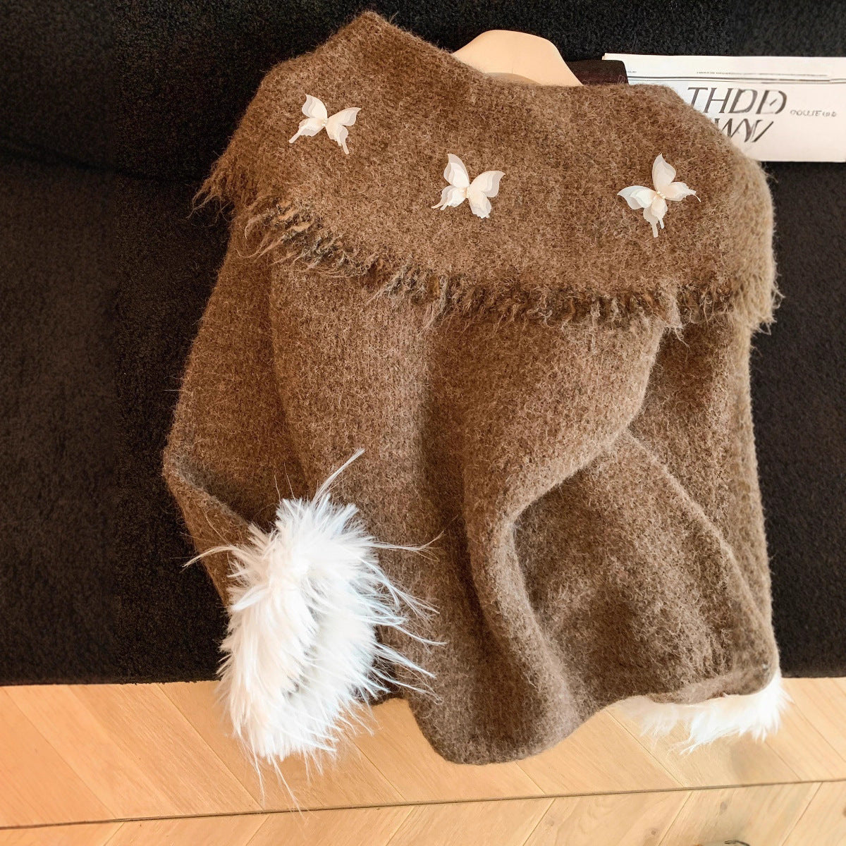 Women's Coffee Color Bowknot Atmosphere Loose Lazy Sweaters