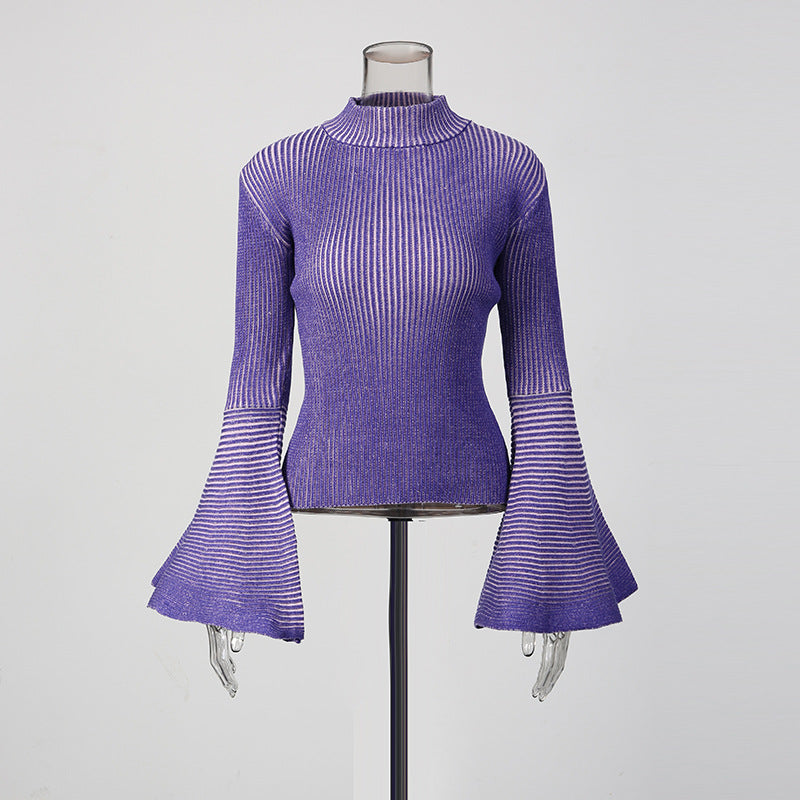 Color Round Neck Striped Design Large Sweaters