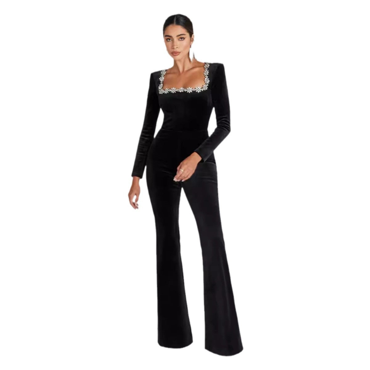 Women's Square Collar Long Sleeve Horn High-grade Jumpsuits