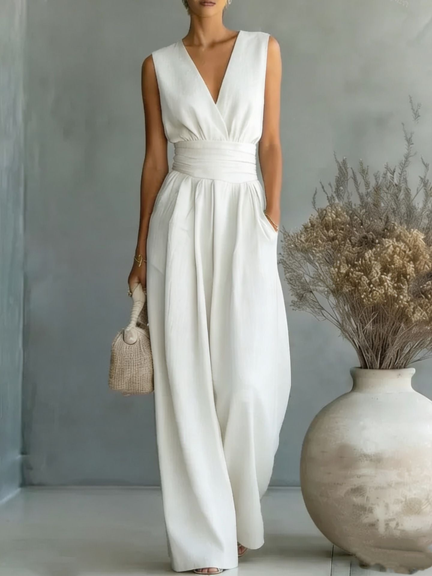 Women's Summer Elegant Graceful Sleeveless Fitted Waist Women's Jumpsuit/clothing