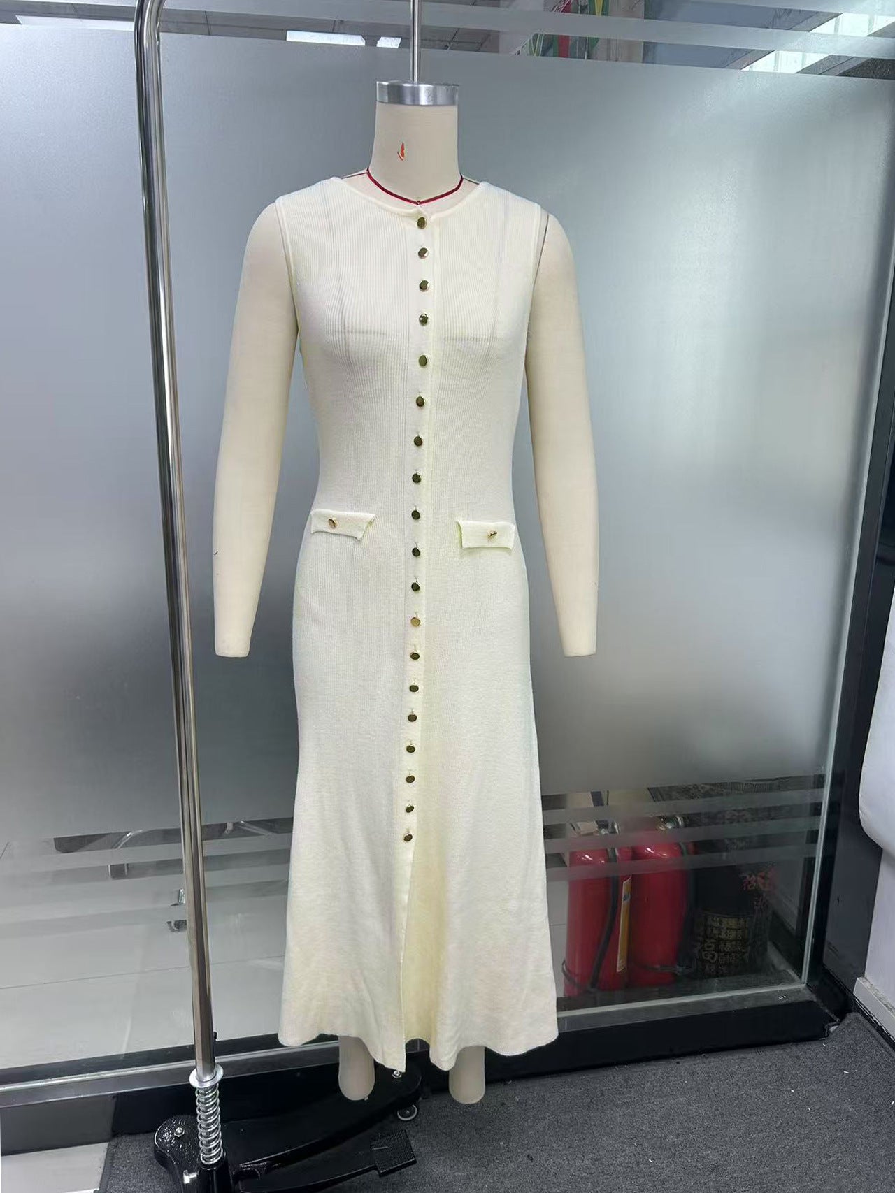 Slouchy Single-breasted Knitted Elegant Sleeveless Floor Dress