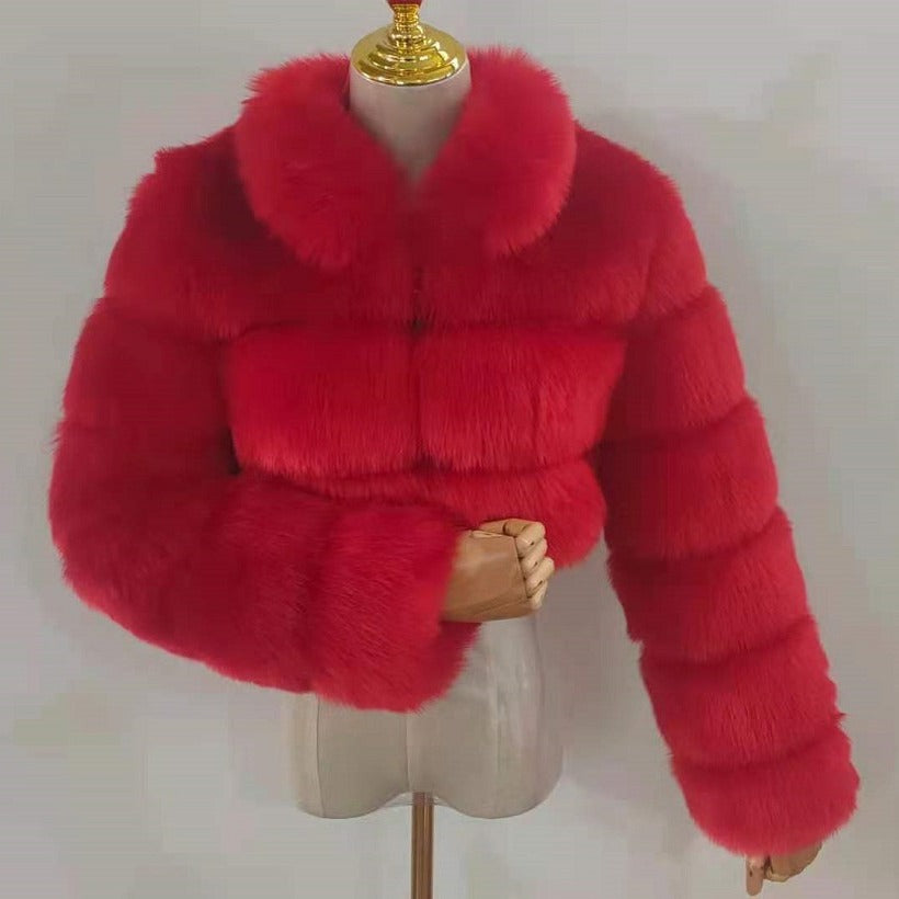 Women's Faux Fur Stitching Long Sleeve Fox Coats