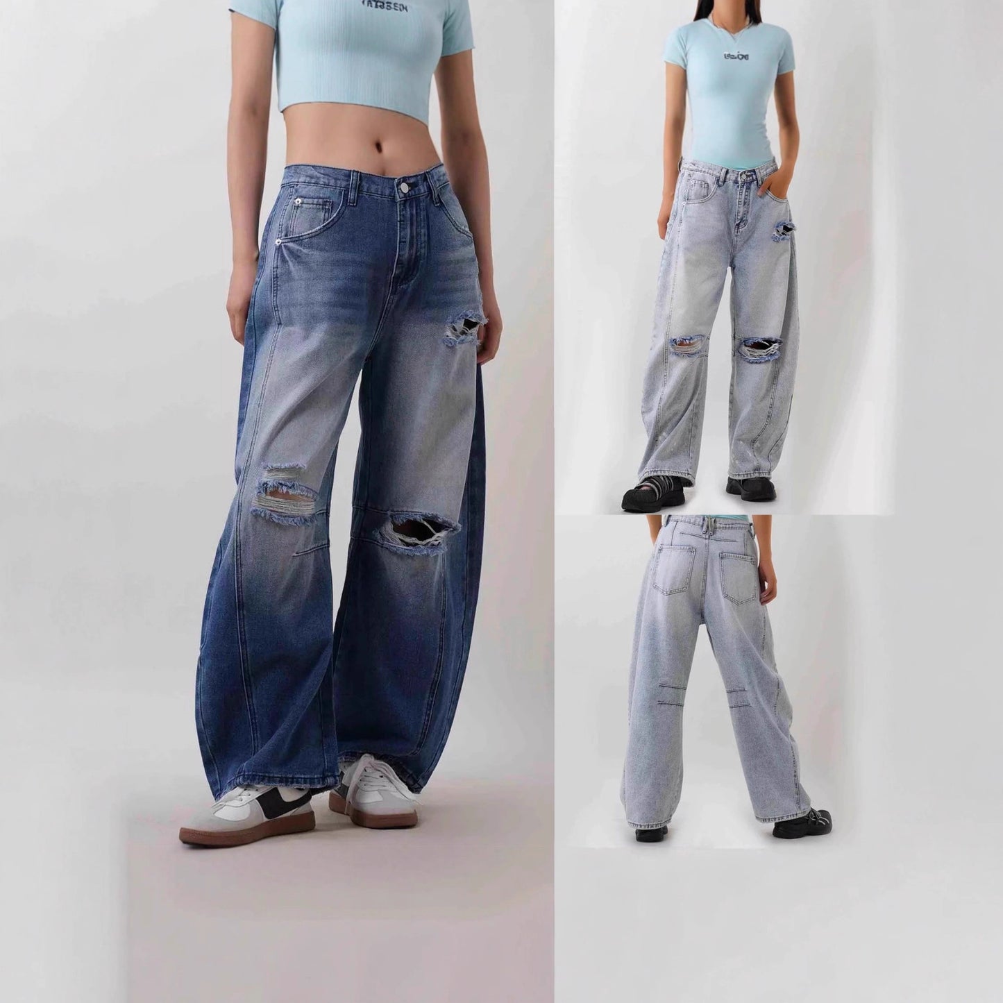 Women's Loose Hole Vintage Denim Trousers Jeans