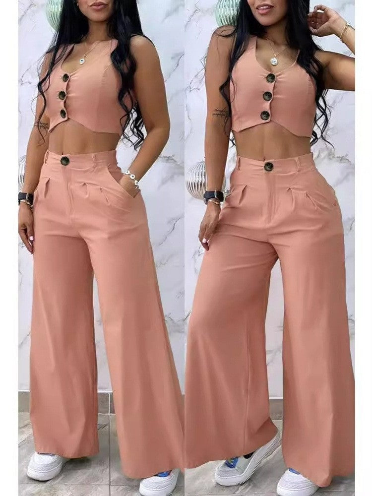 Women's Solid Color High Waist Wide Leg Suits