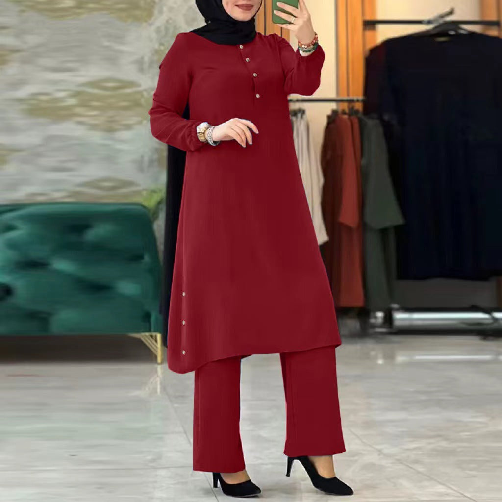 Women's Quality Muslim Solid Color Long Sleeve Suits