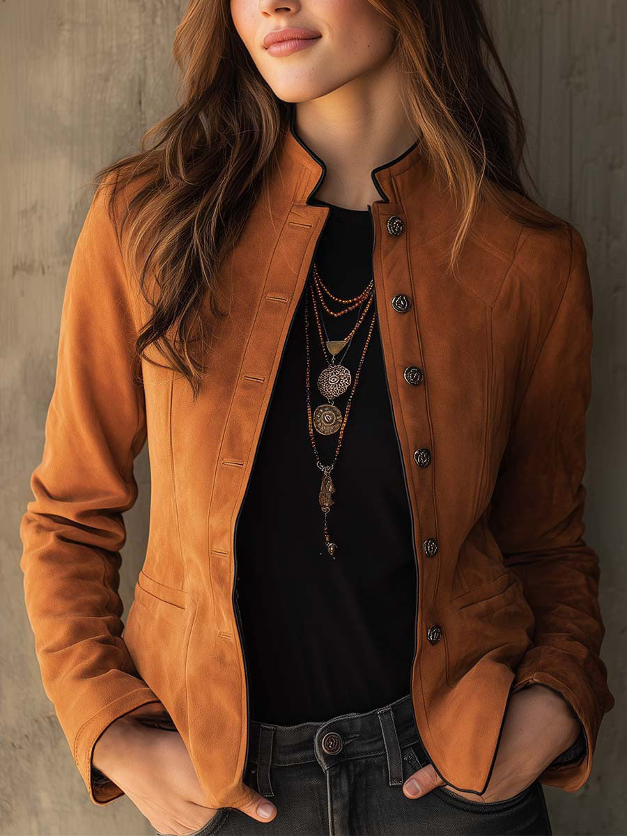 Women's Elegant Basic Imitation Fur Suede Contrast Jackets