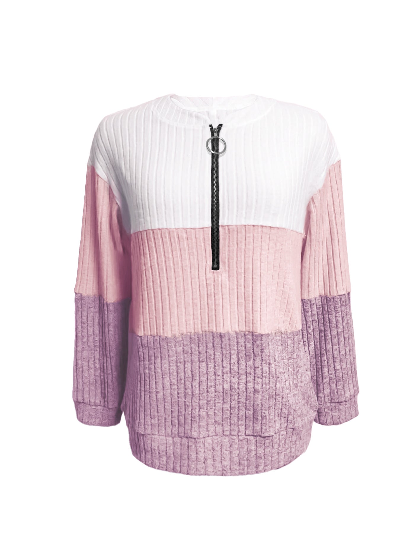 Women's Winter Zipper Color Contrast Patchwork Stand Collar Women's Sweater, Sweater