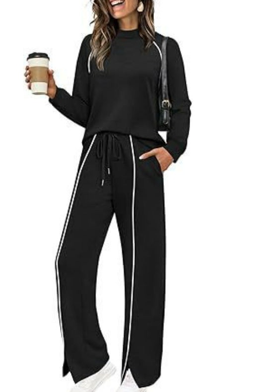 Women's Long Sleeve Stretch Leg Slit Casual Pants