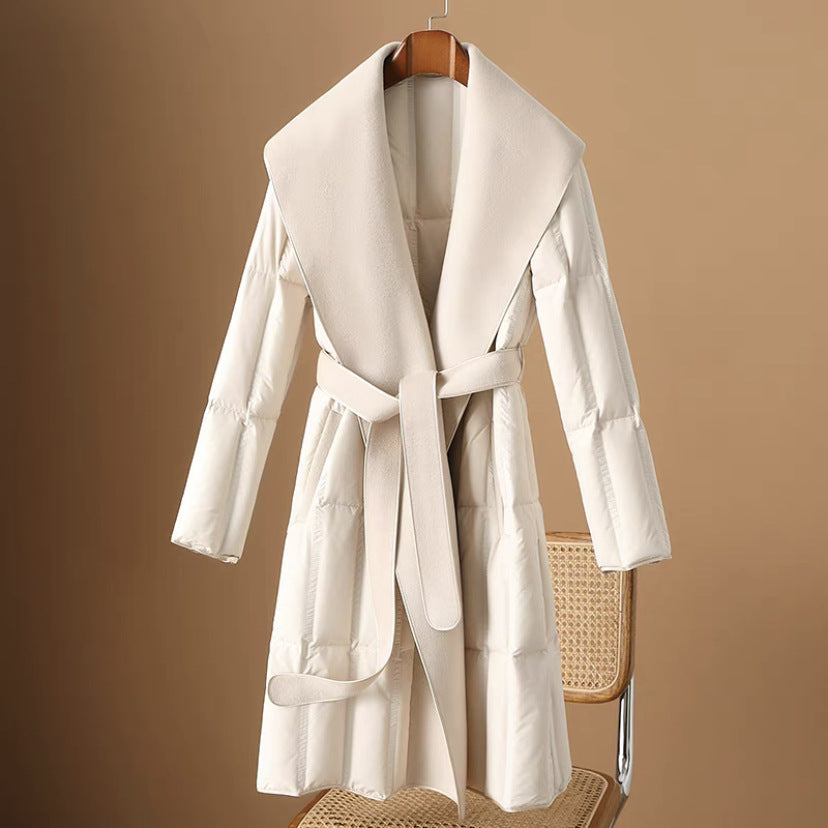 Women's White Duck Down Cashmere Double-faced Woolen Stitching Fashionable Jackets