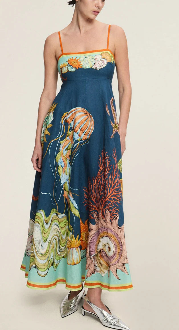 Women's Summer Beach Style Positioning Printing Large Swing Dress