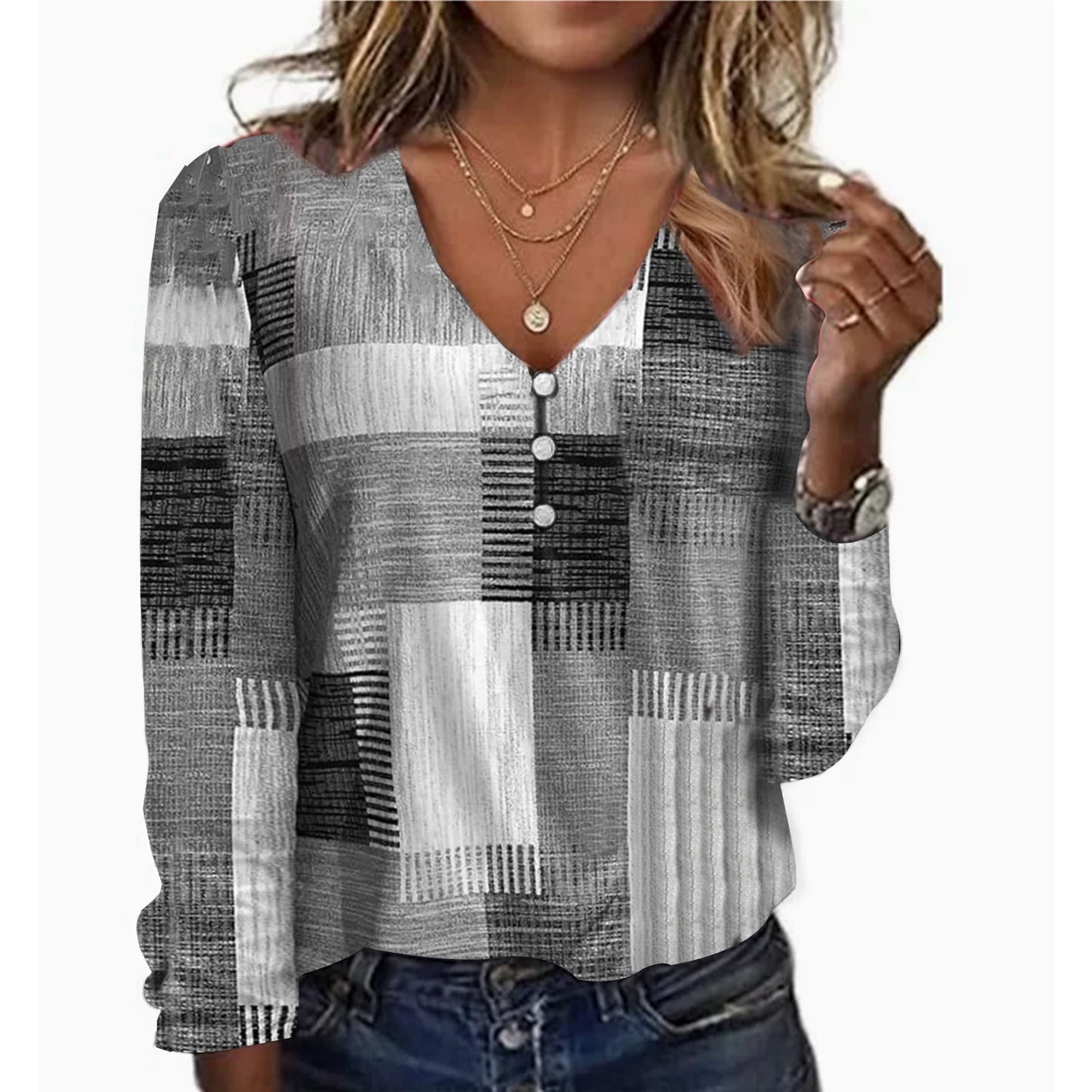 Starry Sky Pearl Button Long Sleeve Women's T-shirt