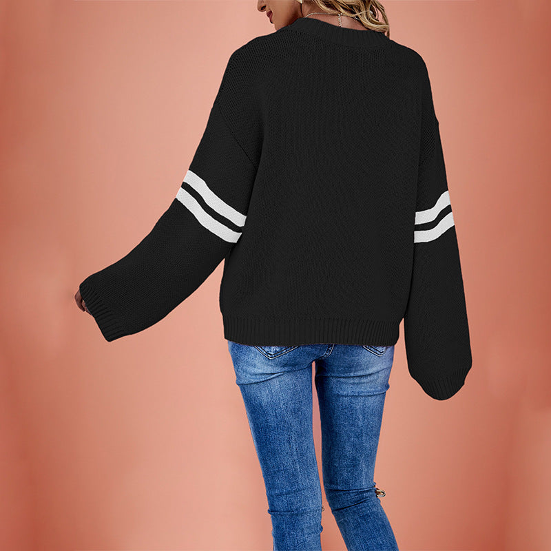 Women's Color Heart Peach Round Neck Valentine's Sweaters