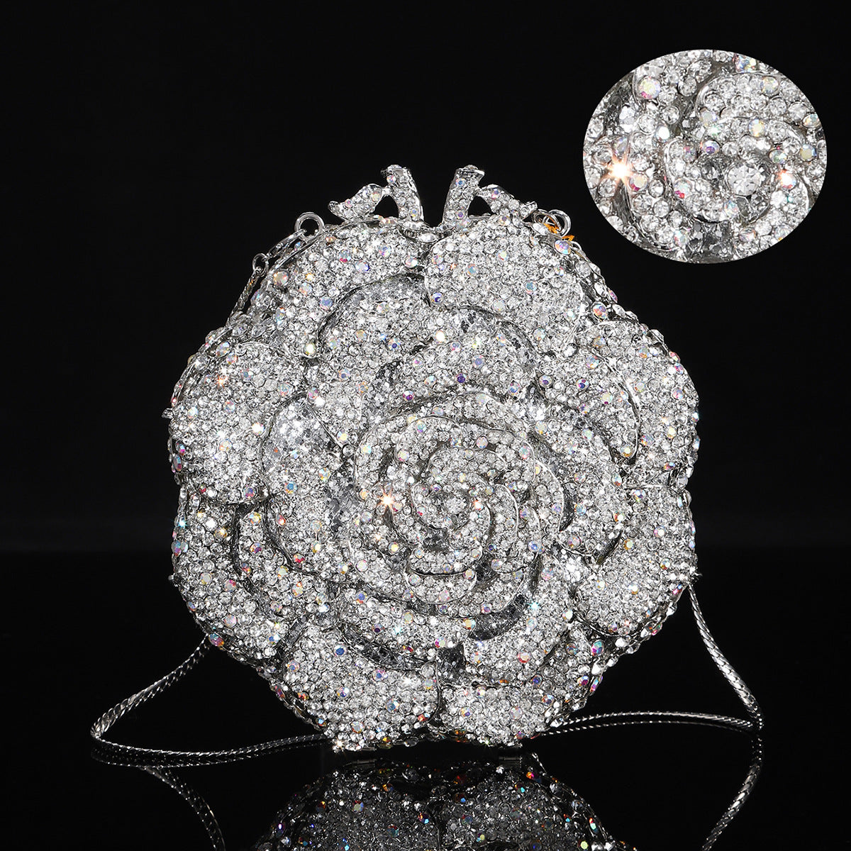 Shiny Champagne Bottle Rhinestone Bow Crystal Chain Evening Bags