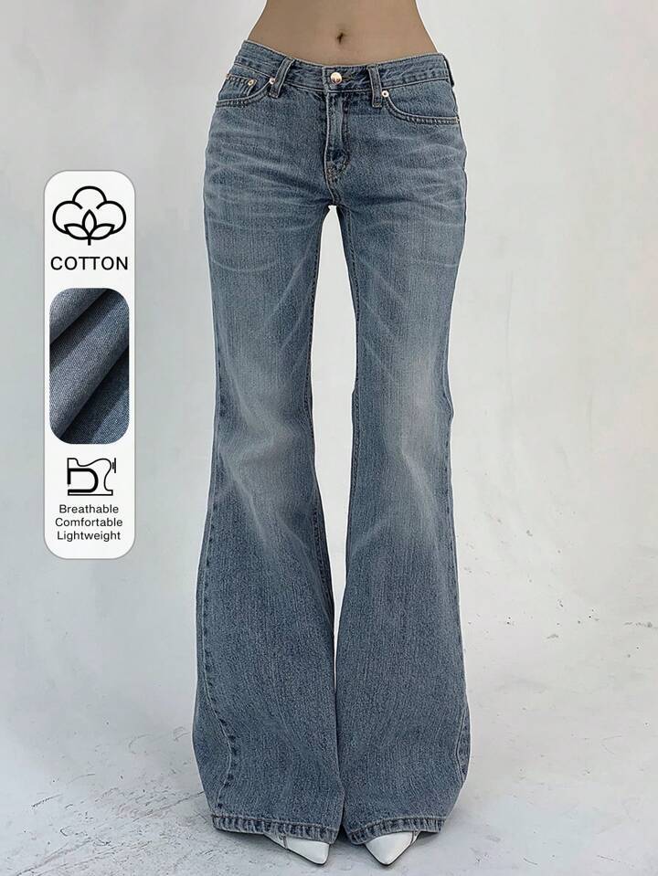 Women's Double Buckle Bell-bottom Slim Slimming Stretch Women's Jeans
