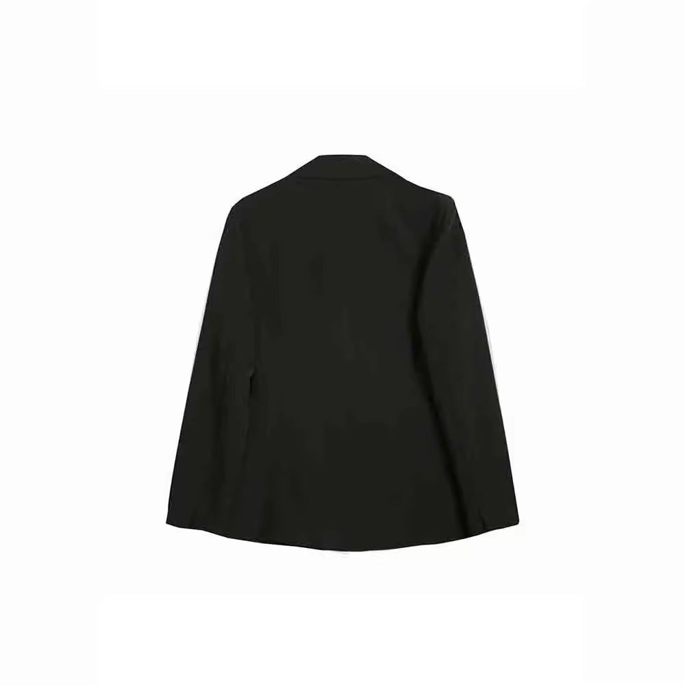 Women's Black Waist Satin Texture Stitching Double Blazers