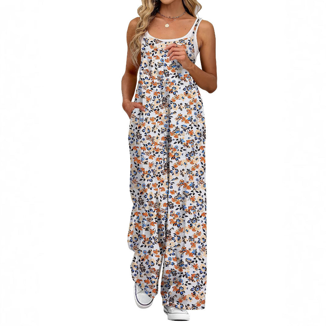 Summer Hot Adjustable Shoulder Strap Printed Women's Jumpsuit/clothing