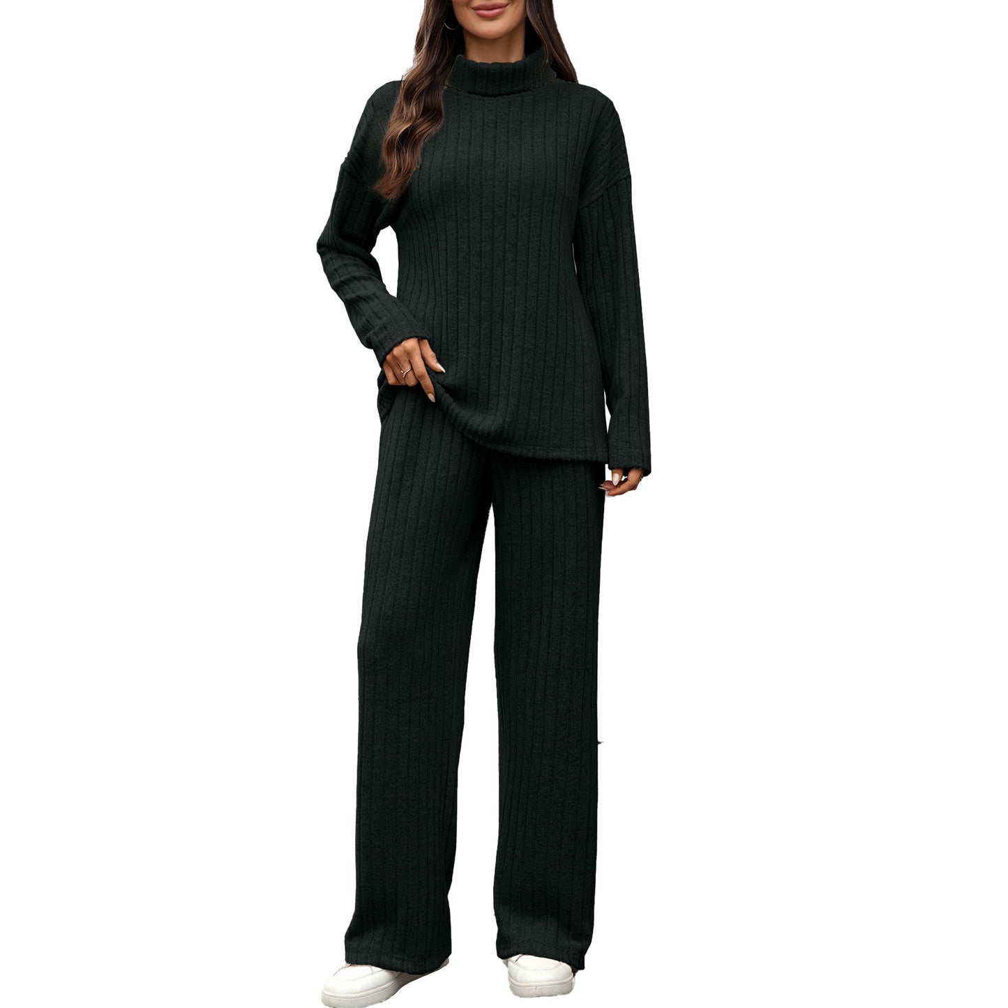 Women's Sleeve Sunken Stripe Pocket Loose Wide Fashion Casual Suit